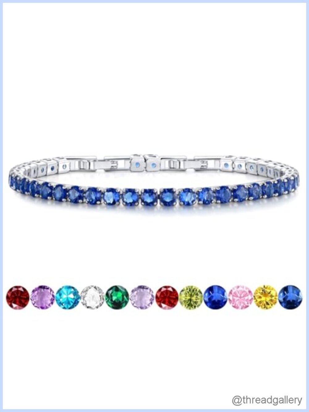 Birthstone Tennis Bracelet White Gold Plated CZ Adjustable